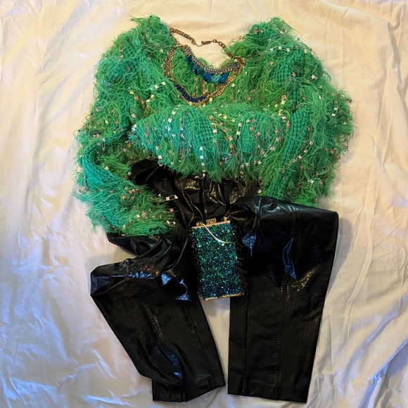 Green Sequin Sweater - Picture 1 of 4